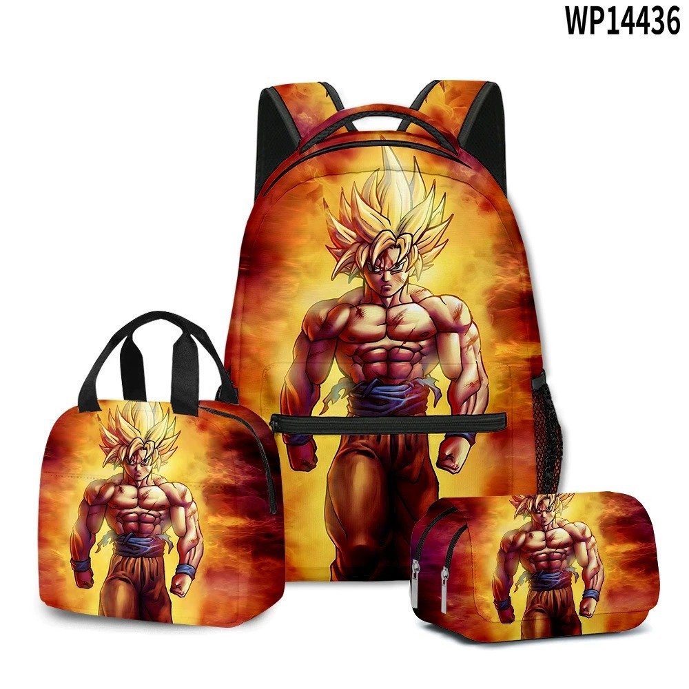 3D transfronterizo nueva animación Goku siete Dragon Ball Super bolsas escolares bolsas de almuerzo bolsas de lápiz tres piezas
