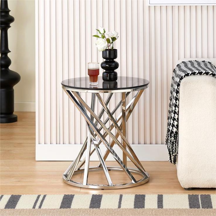 Mesa de té de vidrio temperado, mesa de café de lujo, mesa de café de vidrio moderna y simple.
