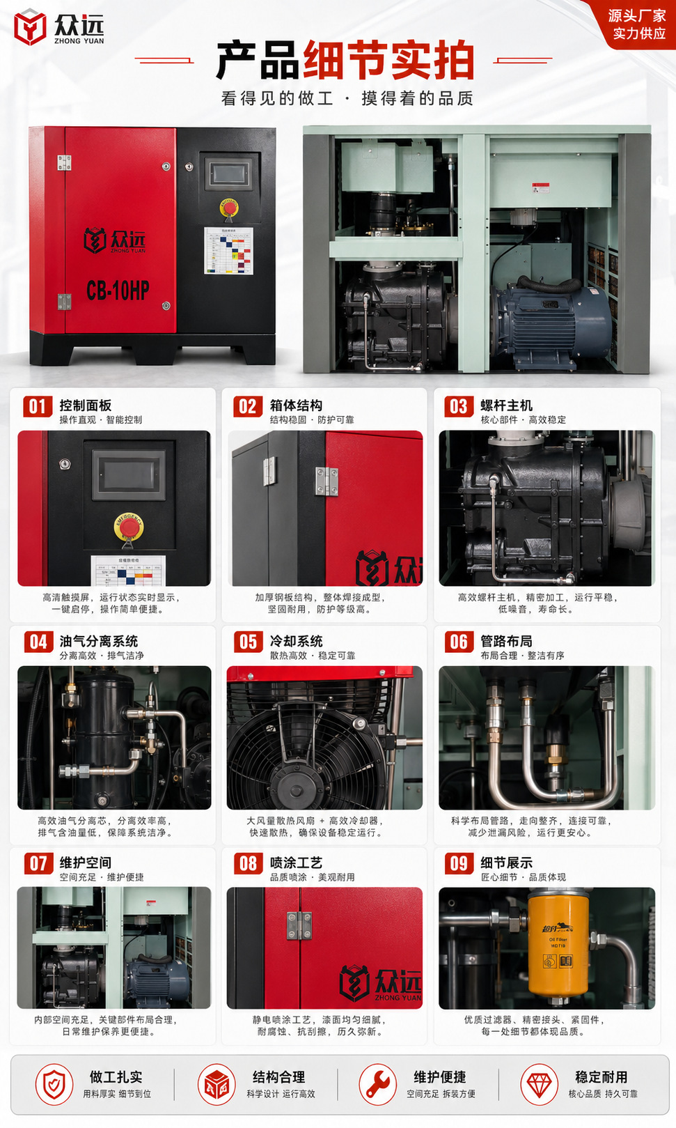 Screw air compressor, portable air compressor, small high-pressure variable frequency mobile screw air compressor