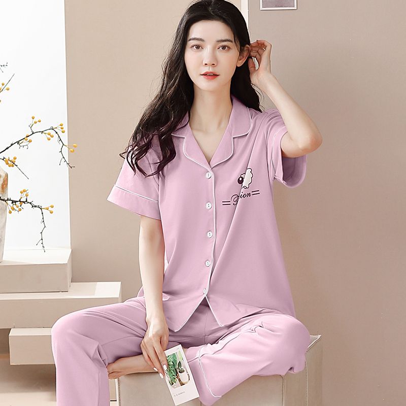 Pijamas de mujer primavera y verano 2023 nuevo 100% algodón cardigan pantalones de manga corta casual traje de desgaste para el hogar