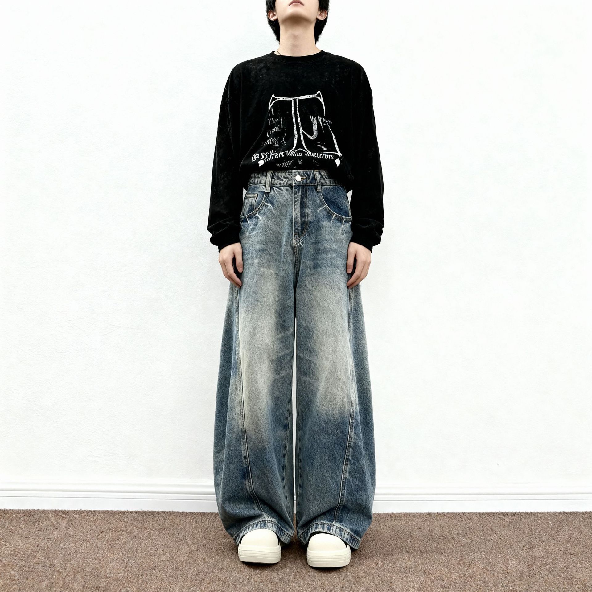 Men's Relaxed Fit Straight Leg Stretch Denim Jeans Vintage Wash Casual Comfort Pants_mkmklike.com