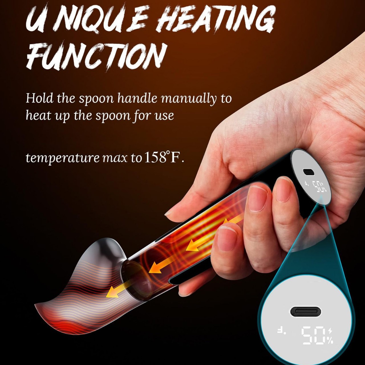 Cuchara para Helado Eléctrica con Calentamiento Automático, Cuchara para Helado, Cuchara para Paletas Heladas, Mango Doméstico, Creativo, Negro