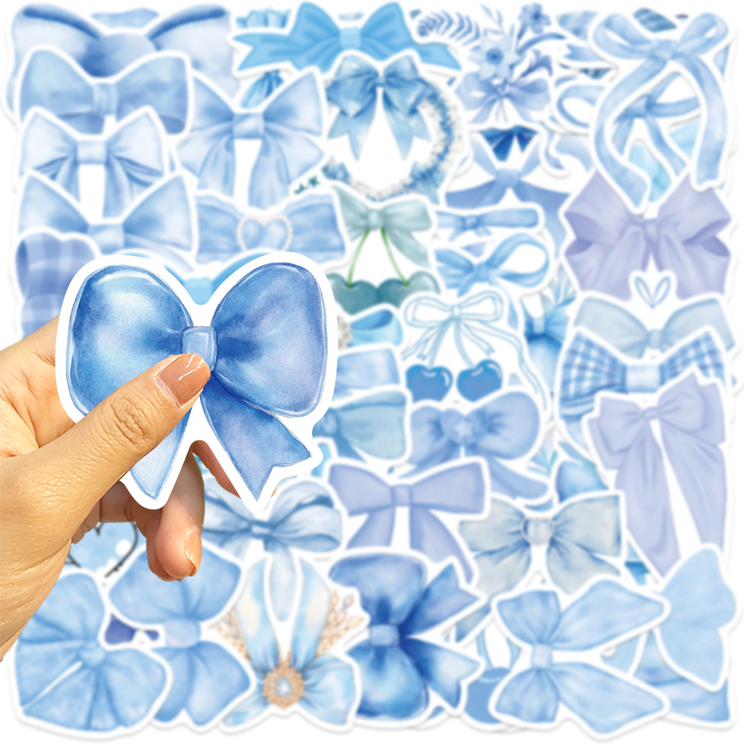 22g Weight Stickers Stationery Type 1 Set Quantity Learning Occasion PVC Material Cherry, Heart Shape, Bow Knot Pattern Cute Style Blue Color 1 Set Cherry Heart Shape Bow Knot Learning PVC Cute Stickers 4