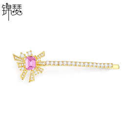 锦瑟 欧美跨境时尚新款女士锆石发夹ins设计冷淡风彩色刘海夹发饰