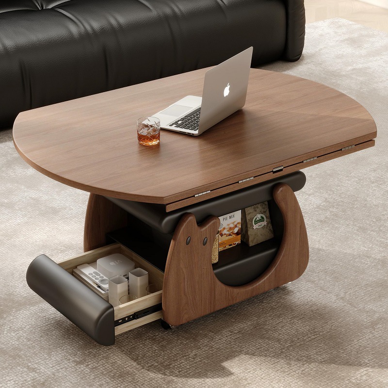 Mesa de centro nórdica multifuncional ajustable, modelo 2026, para apartamentos pequeños, mesa de comedor minimalista, mesa de centro plegable extensible de doble uso.