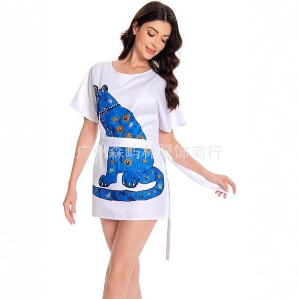 European and American New Halloween Dress 70S Hippie Performance Costume Belt Round Neck Cartoon Top