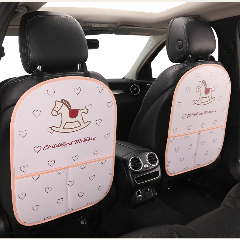 Cute Cartoon Pony Girl Car Seat Back Anti-Kick Pad, Car Seat Back Anti-Dirt Pad with Storage Strap, Available in 2 Lengths