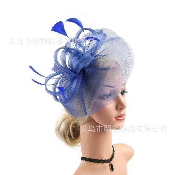 European and American Bride Feather Mesh Hair Accessories Headdress Vintage Fashion Elegant Party Hat Headdress Flower