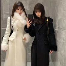 气质名媛中长款收腰呢子西装大衣冬季新款加厚保暖西服毛呢外套女