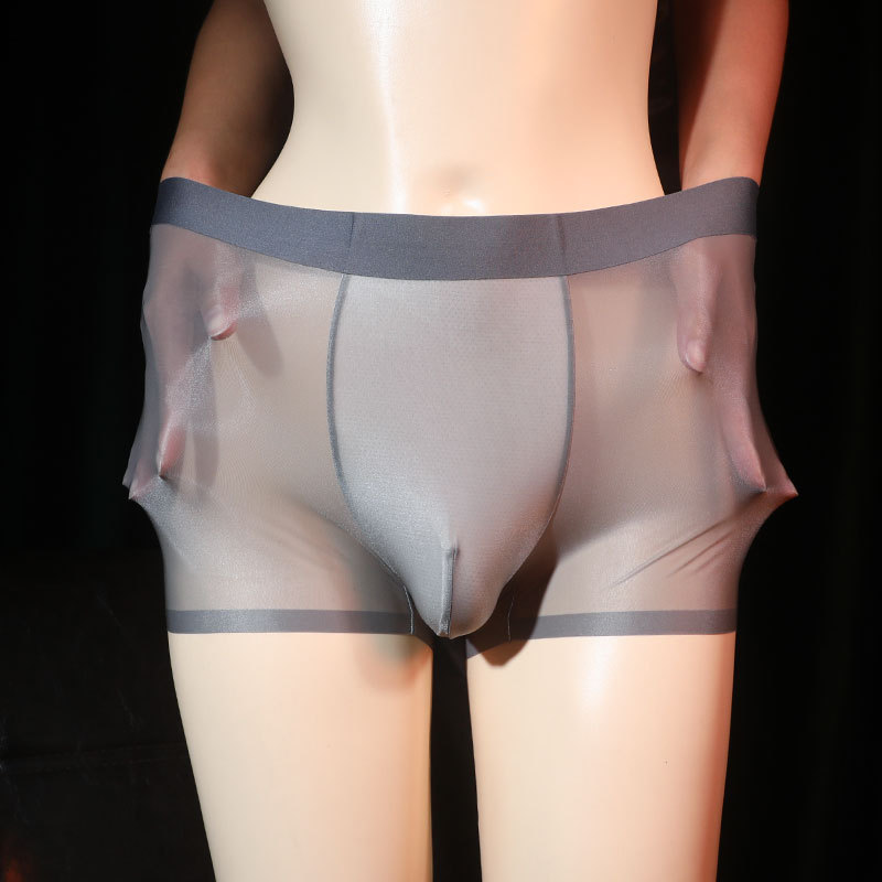 Silky texture men's underwear ultra-thin transparent boxer stockings underwear plus size mid-waist flying ice silk underwear