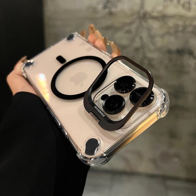 iPhone16PROMAXアクリルレンズホルダー携帯電話ケースApple 15透明エアバッグ落下防止磁気吸引に適しています|undefined