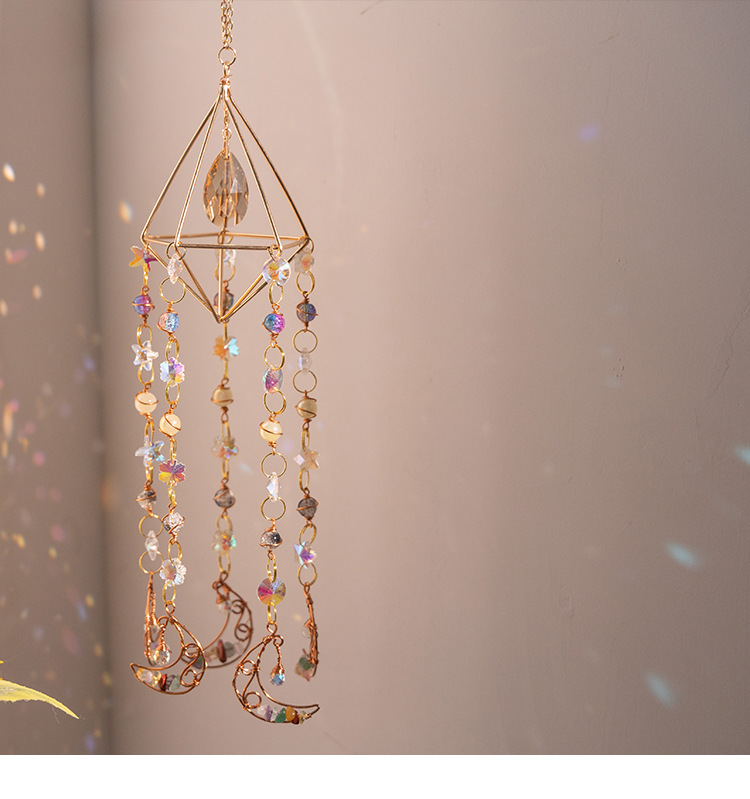 200g Weight Dreamcatcher Home Textiles & Decor Type 1 Piece Quantity Indoor Occasion Crystal, gravel, Iron Material Moon Pattern Romantic Style Romantic Moon Crystal Gravel Iron Dreamcatcher Wall Art 8