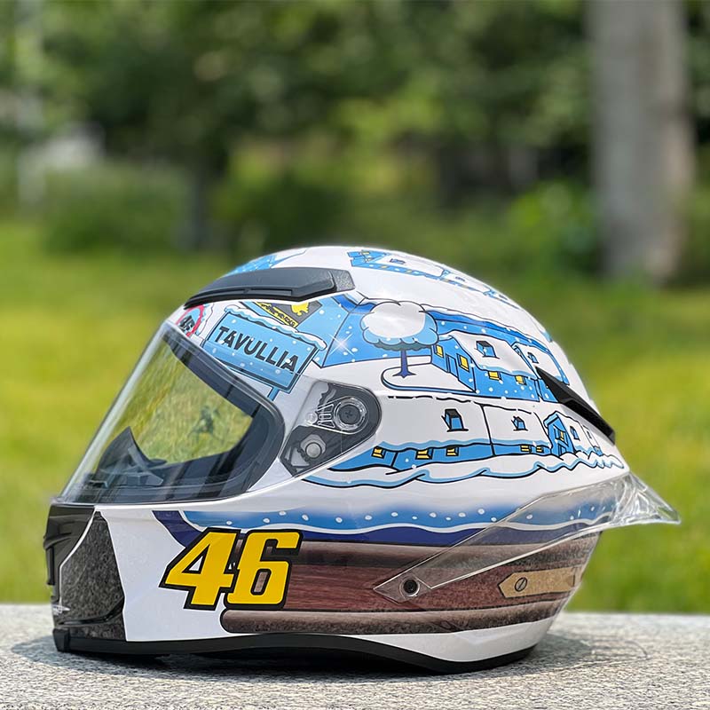 Motorcycle Helmet Personalized Snow House Style with Extended Spoiler
