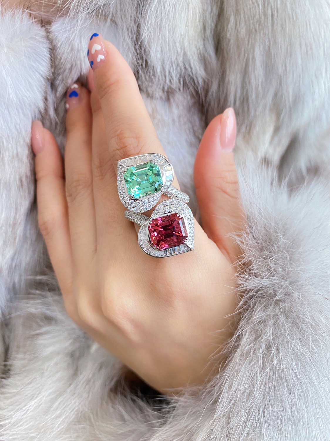 Fashion Heart Shape Copper Inlay Artificial Gemstones Rings Earrings