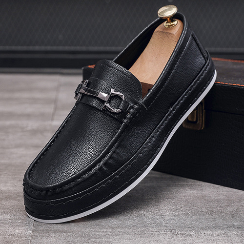 Men's Slip-on Casual Leather Shoes, British Style Fashion Trend, Thick Heel Height, Soft Sole, 