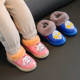 儿童棉鞋奥特曼pu皮防水加绒加厚保暖防滑中小男女卡通宝宝室外