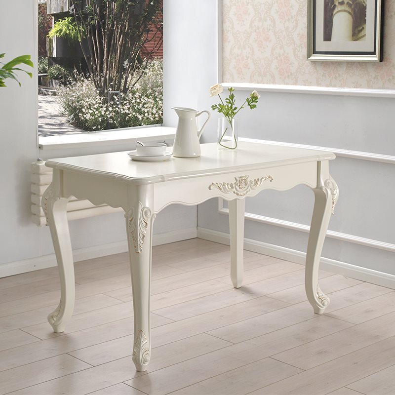 Simple Small Apartment Rectangular Dining Table Modern European Style Carved Restaurant Home Dining Table French Style Light Luxury White Dining Table