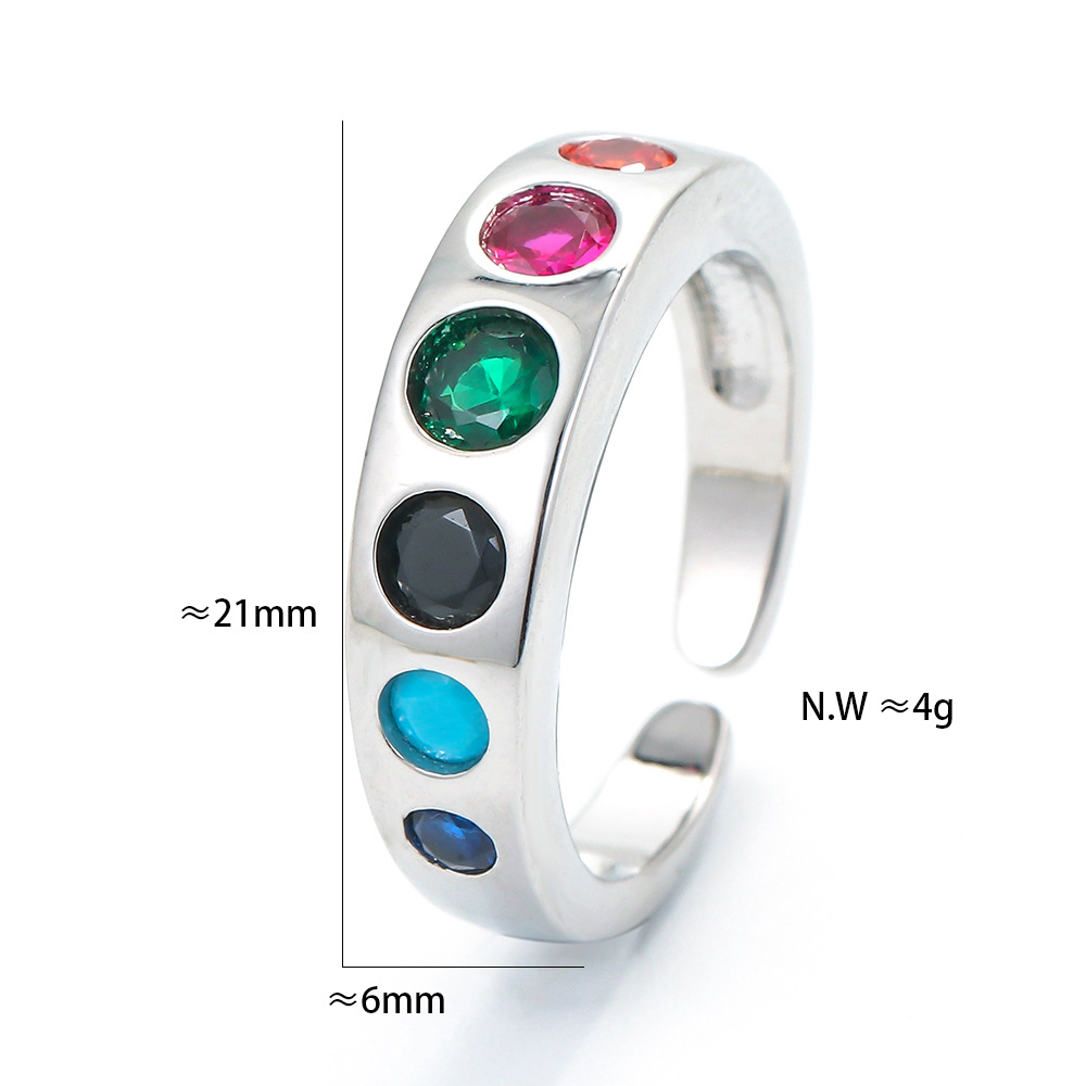 Unisex Gender Vintage Micro-inlaid Color Zircon Opening Adjustable Copper Ring Wholesale Nihaojewelry