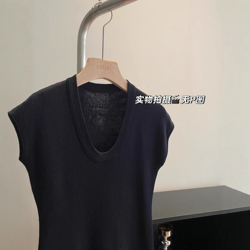 ファッショナブルなUネッククールトップ2025夏新作スリムフィット薄型多用途右肩半袖Tシャツ女性用|undefined