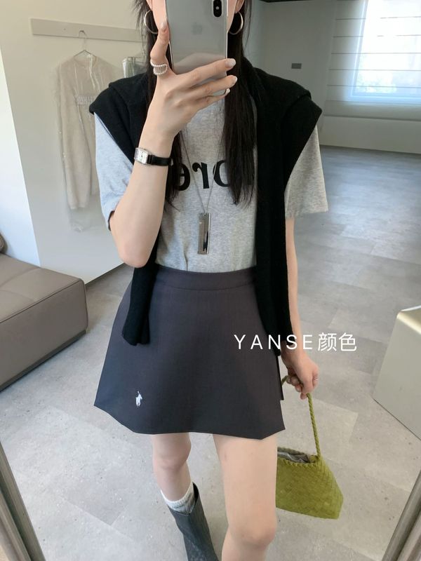 复古刺绣小马深蓝色短裙裤侧开叉女设计感秋季裙裤运动a字半身裙|undefined