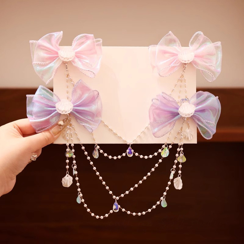 Niños super inmortal arco frente cadena perla pellizco de perla niñas joyas de cabello de sirena niñas joyas de cabello