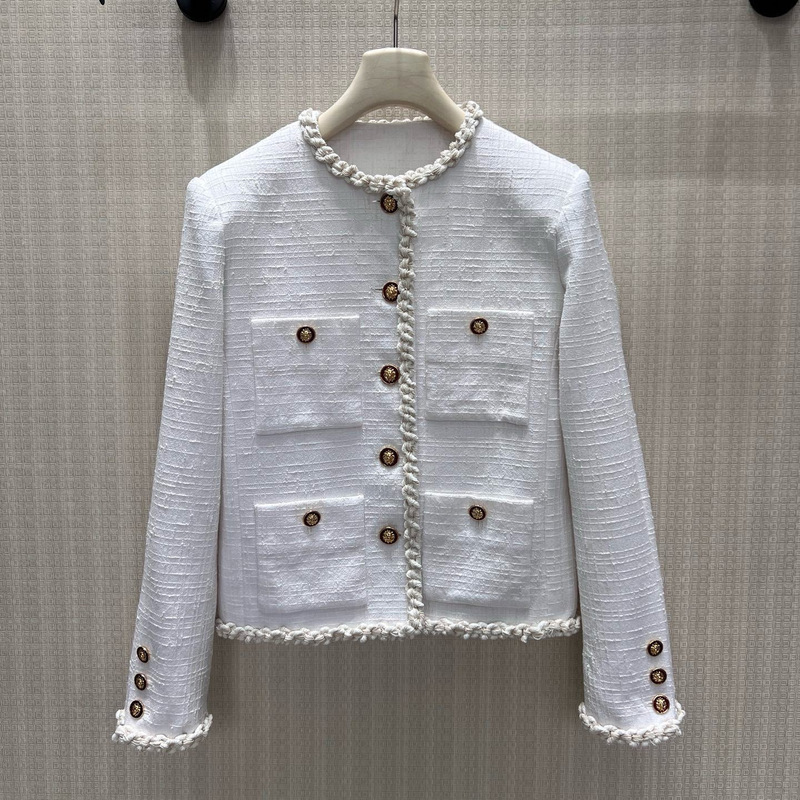 2026 Autumn New Elegant Tweed Blazer with Ribbon Trim and Pocket Design, Straight Cut, Loose Fit 2026 Autumn New Elegant Tweed Blazer with Ribbon Trim and Pocket Design, Straight Cut, Loose Fit