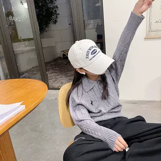 【现货】女童纯色Polo领衫针织2025秋冬新款韩版儿童小众设计刺绣