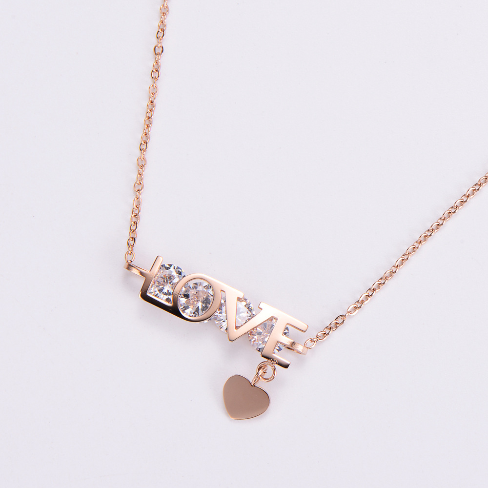 Women's Simple Style Letter Heart Shape Titanium Steel Rhinestone Pendant Necklace Inlay Stainless Steel Necklaces display picture 2