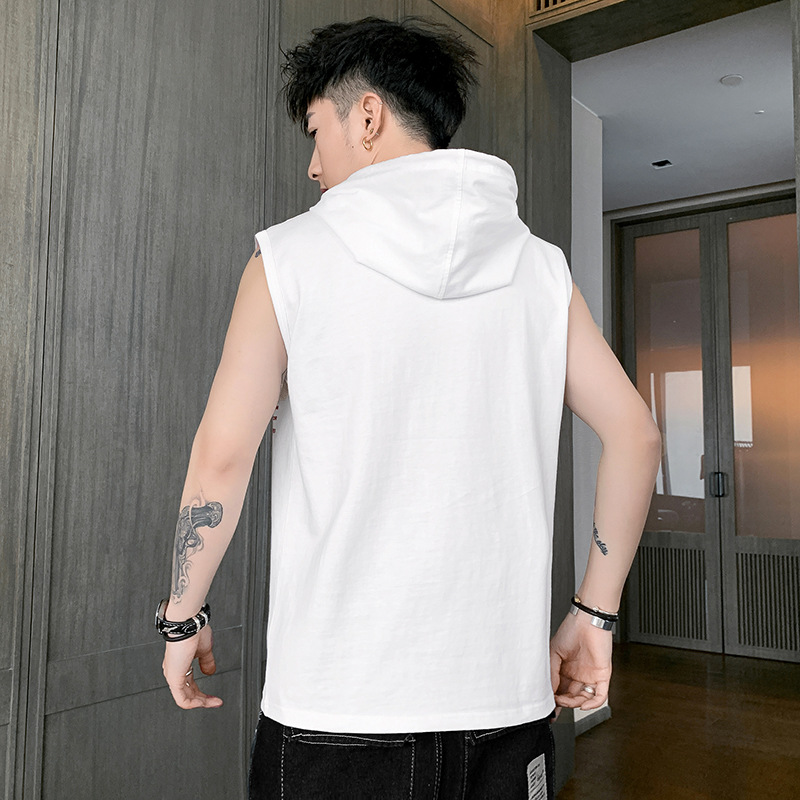 New men's sleeveless T-shirt top, camisole, summer sports vest, pure cotton round neck printed casual clothes_voghion.com