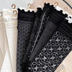 Lolita socks women's ins trend mid-tube socks pile socks summer thin cute Japanese jk lace white black