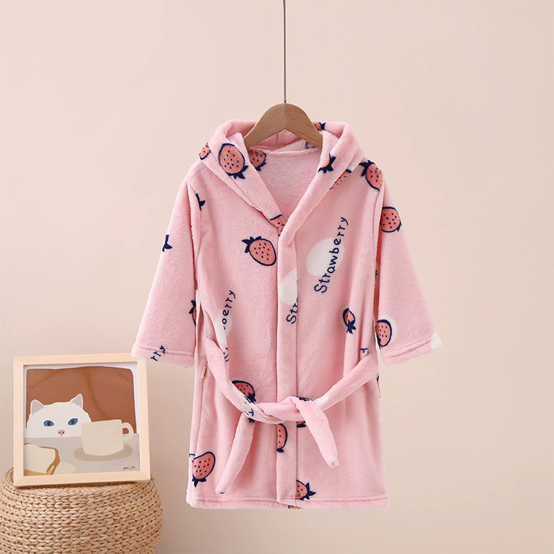 Children's flannel coral bathrobe, velvet cartoon pijama, demi-season flower boy costume