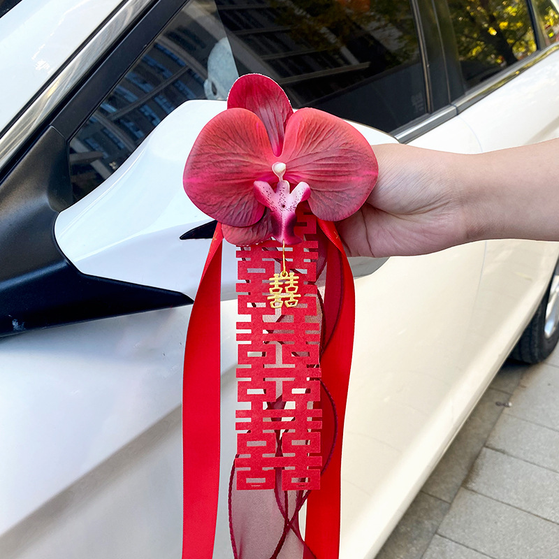 Carros de boda flor de cinta de color boda flor de mano decoración del equipo de espejo retrovisor diseño de carros de boda pegatinas suministros de boda