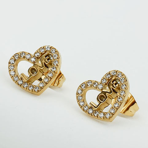 1 Pair IG Style Sweet Heart Shape Hollow Out Inlay Titanium Steel Zircon Ear Studs display picture 8