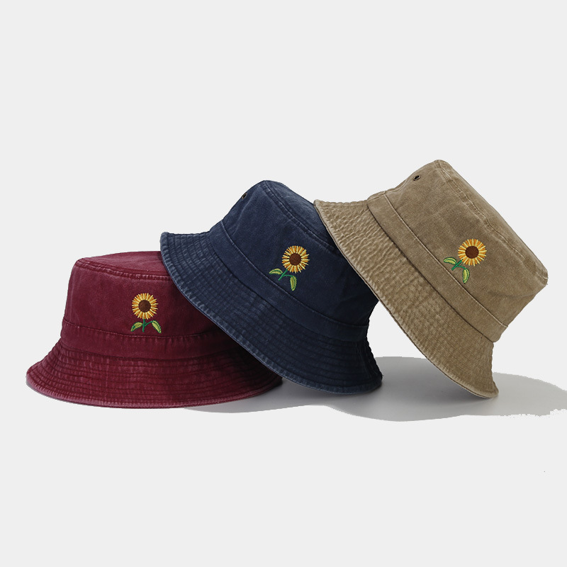 Women's Basic Sunflower Embroidery Big Eaves Bucket Hat display picture 2