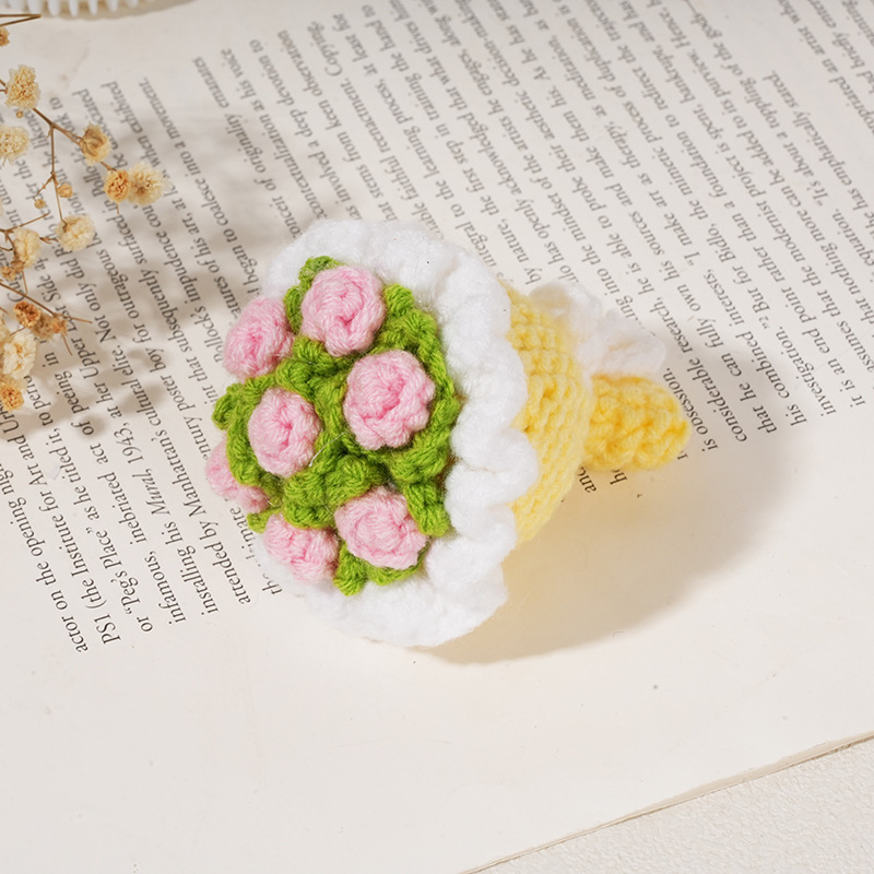 钩织花束手捧花针织迷你成品毛线情人节玫瑰手捧花手工教师节礼物|undefined
