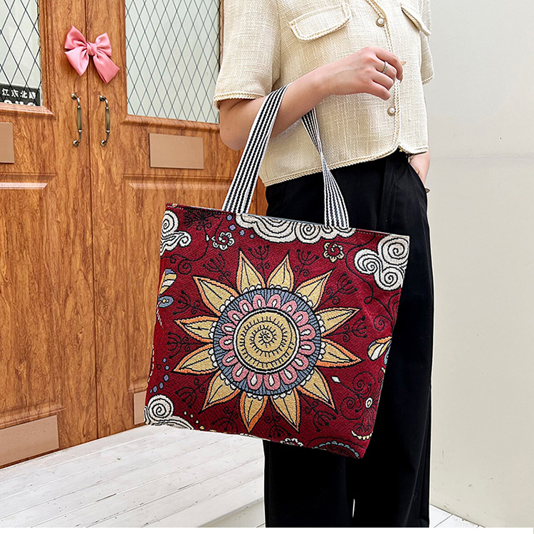 195g Weight Polyester Lining Material Zipper Closure Type Double Shoulder Straps Strap Type Canvas Bag Bags Type Holiday, Travel Occasion Canvas Material Geometric Pattern All Seasons Season Women's Gender Vacation, Ethnic Style Style Medium Size Women's Medium Canvas Geometric Vacation Ethnic Style Zipper Canvas Bag 4