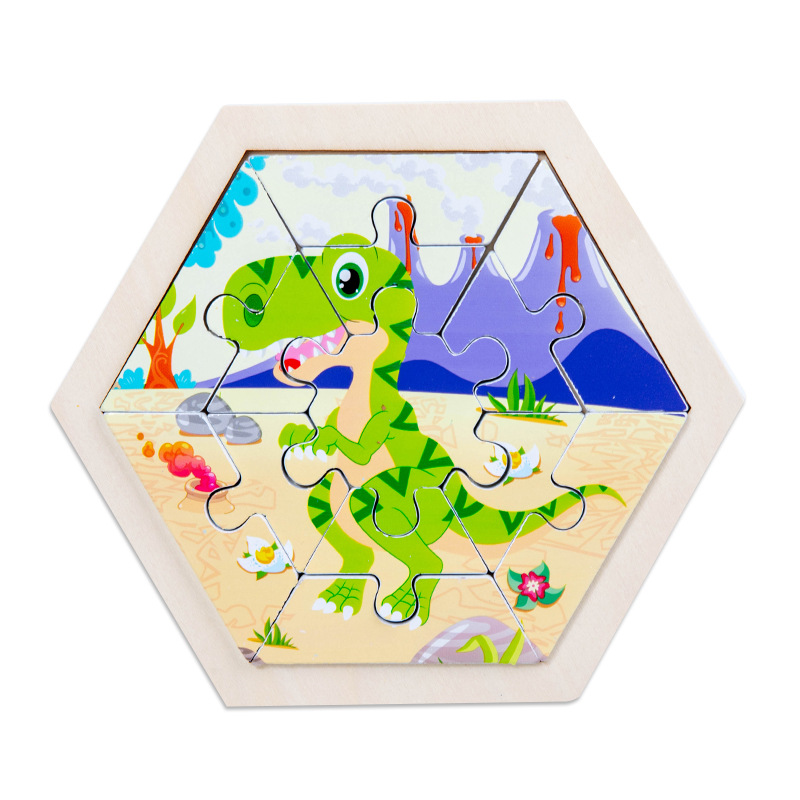 Rompecabezas de animales de dibujos animados tridimensional creativo para niños hexagonales rompecabezas de Educación Temprana de Madera Juguetes cognitivos de tráfico de frutas y verduras
