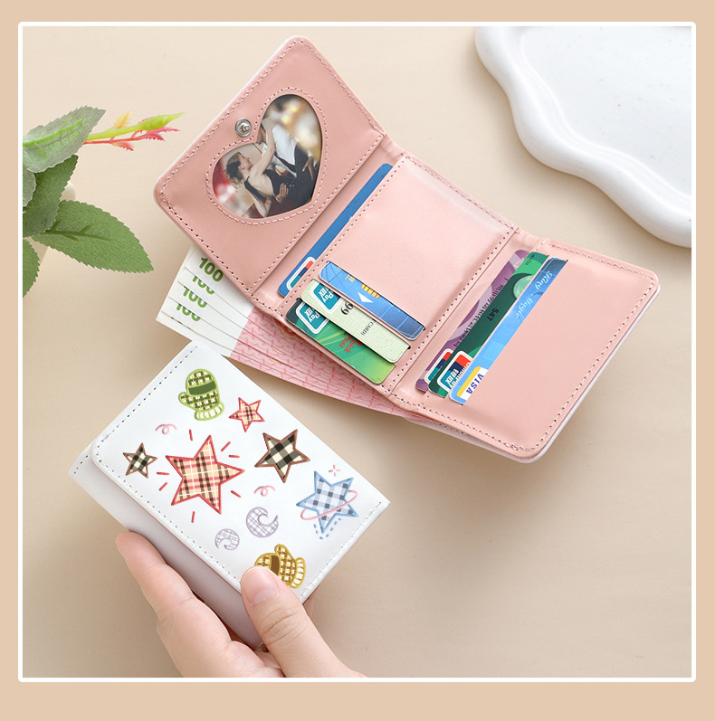 48g Weight Hidden Buckle Closure Type Small Wallets Bags Type 1 Piece Quantity Daily Occasion Pu Leather Material Star Pattern All Seasons Season Women's Gender Cute Style Square Shape Women's Star Pu Leather Hidden Buckle Small Wallets 3