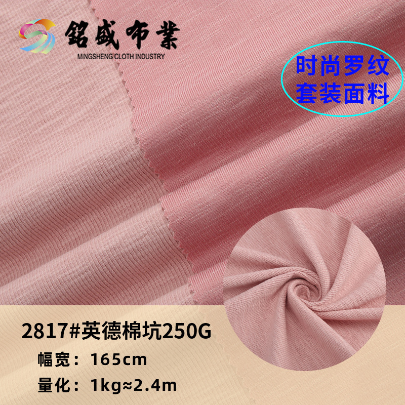 现货英德棉细坑条布 250g全涤拉架连衣裙T恤打底衫坑条面料批发