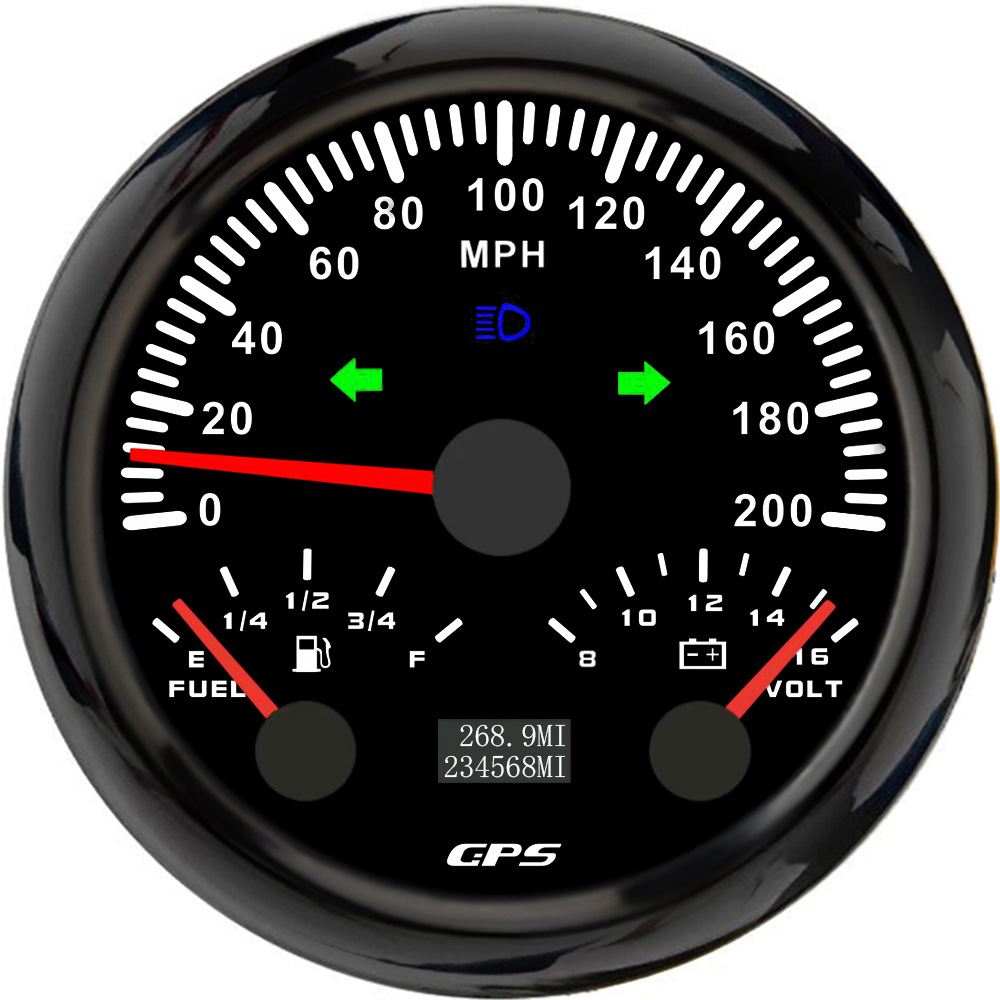 automobile instrument | ELING 0-120 200km/h MPH - 0-200mph-black-frame-black-background
