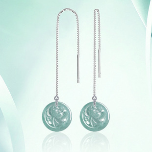 Natural A goods jade blue water lotus ear line S925 silver inlaid ice jade stone women's high-grade earrings earrings wholesale