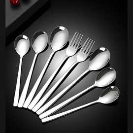 跨境316不锈钢叉勺韩式刀家用长柄勺子甜品勺吃饭汤匙实用搅拌勺