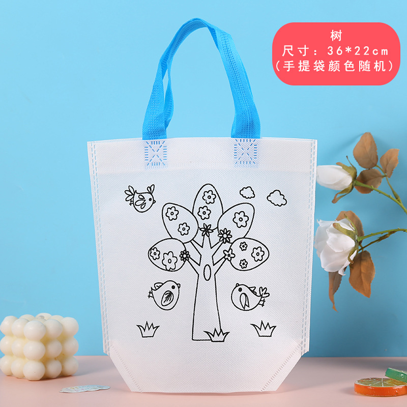 Bolsa de tela no tejida para colorear con grafitis para niños, paquete de materiales creativos para pintar a mano en el jardín de infantes, bolsa publicitaria