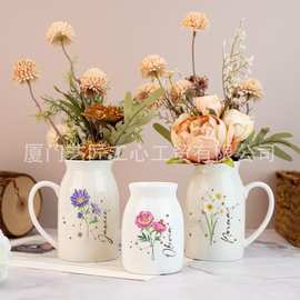 POD跨境ETSY亚马逊TEMU一件定 制白色陶瓷花瓶摆件插花瓶创意花瓶