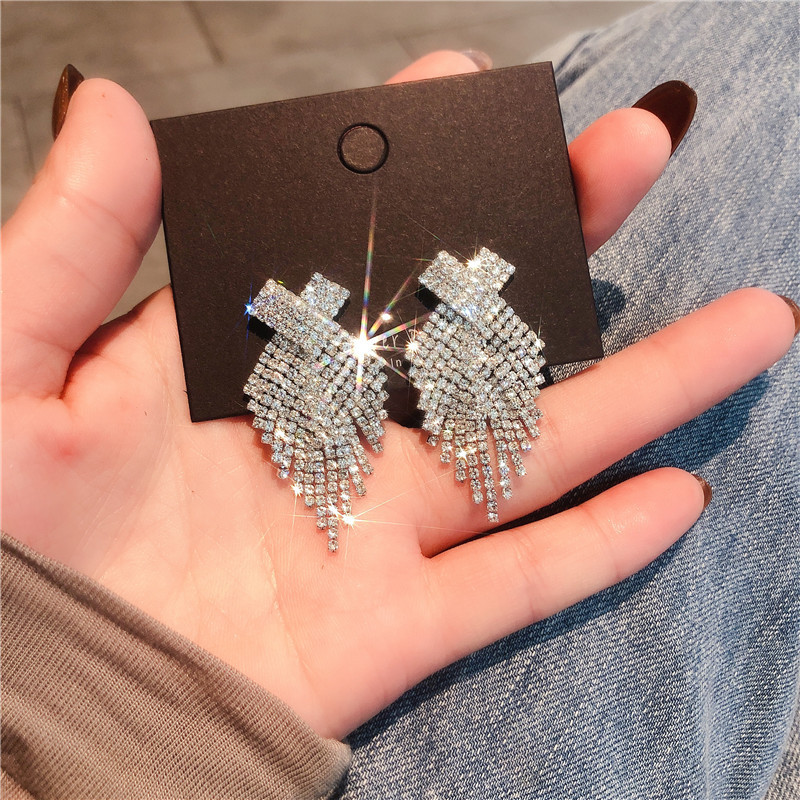 20g Weight Glam Tassel Alloy Inlay Rhinestones Women's Drop Earrings