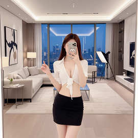 情趣内衣制服纯欲开衫透视制服诱惑性感包臀女装秘书套装小胸显大
