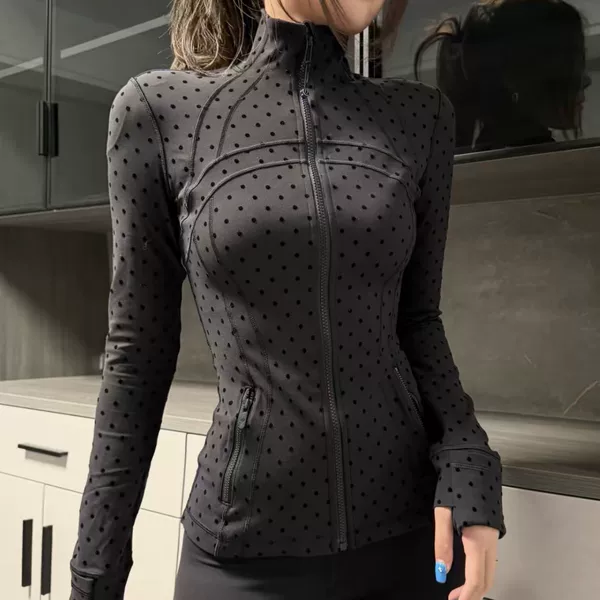 Lulu Style Yoga Jacket Define Polka Dot Stand Collar Jacket Women's Slim Fit Yoga Wear Sun Protection Sports Fitness Jacket