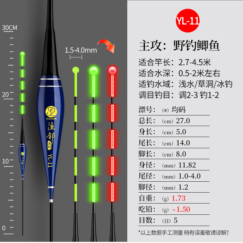 浅水ショートフロートバイトフック、昼夜変色、電子発光フロート、高感度草穴ライトマウスフナと鯉のフロート|undefined