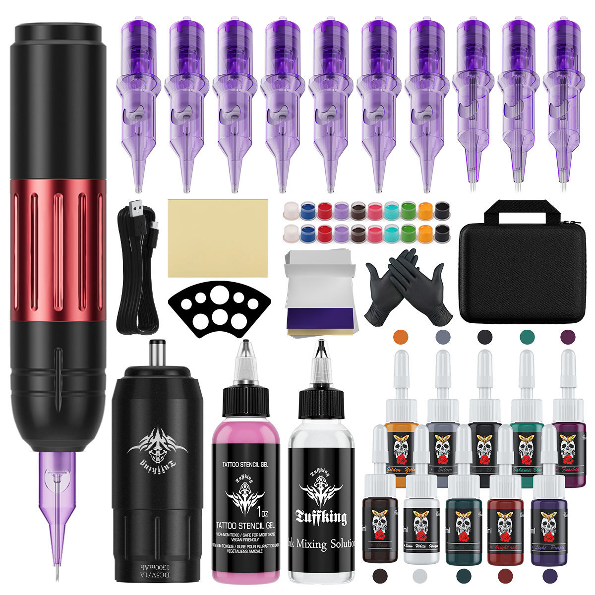 Juego de fuente de alimentación inalámbrica Tuffking transfronterizo para principiantes, juego completo de tatuajes, máquina de niebla, máquina de motor de tatuaje con lápiz