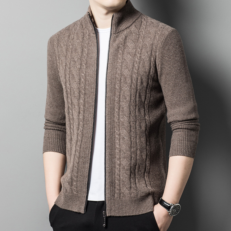 Neue 2024 Winter Casual mittleren Alters Strickjacke Langarm Business dünnen Stil Stehkragen Herren Strickpullover_voghion.com